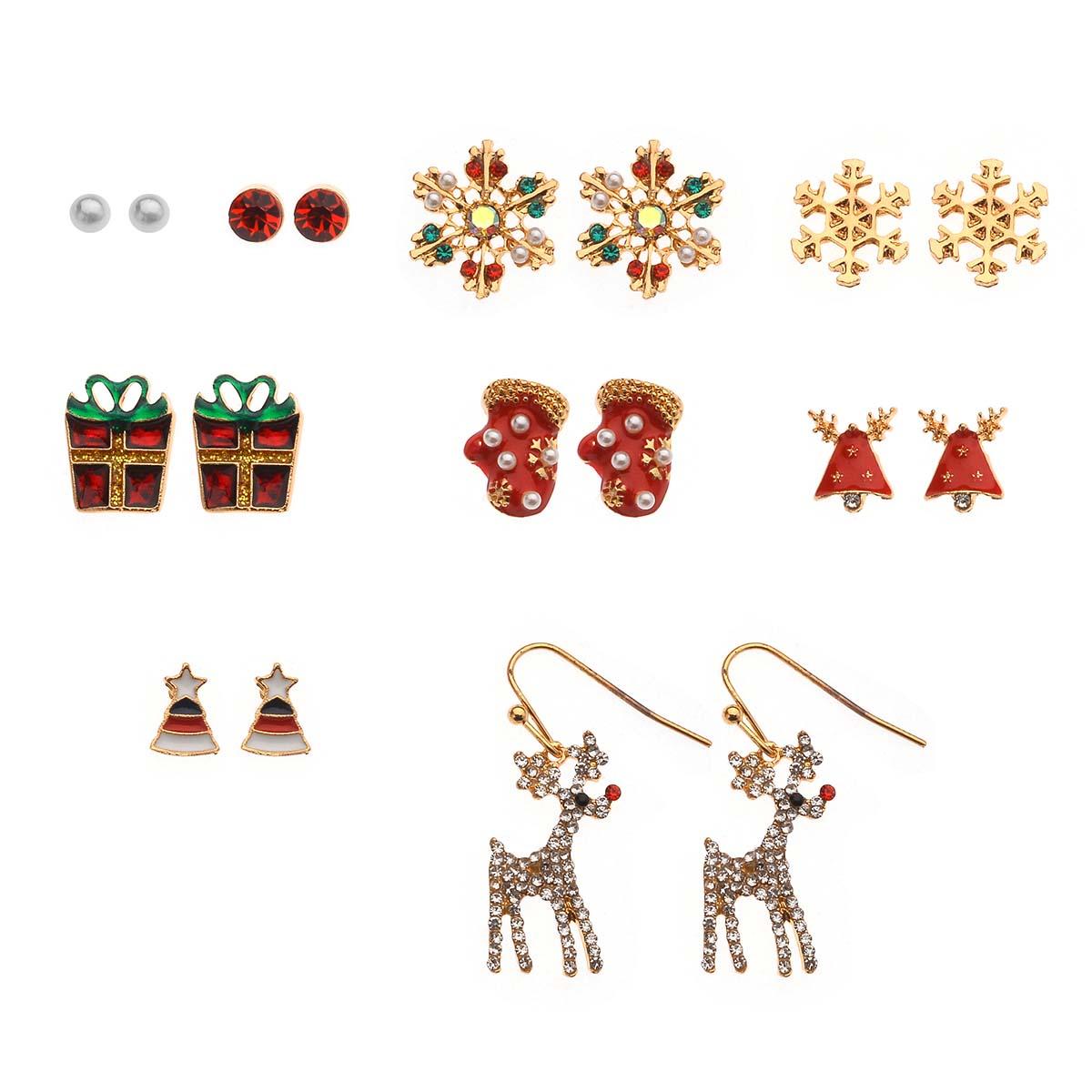 9pc. Green/Gold/Red Festive Earring Set