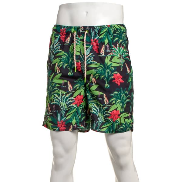 Mens Hawaiian Authentics Island Post Card Swim Trunks - Black - image 