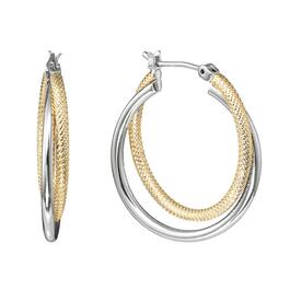 Athra 31mm Fine Silver Plated Two-Tone Bypass Hoop Earrings