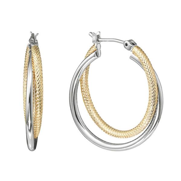 Athra 31mm Fine Silver Plated Two-Tone Bypass Hoop Earrings - image 