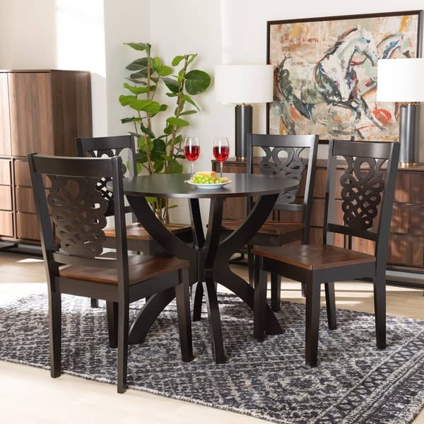 Baxton Studio Wanda 2-Tone Dark/Walnut Brown Wood 5pc. Dining Set