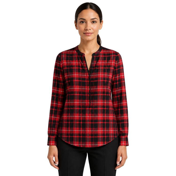 Womens Zac & Rachel Long Sleeve Red Plaid 1/2 Button Blouse