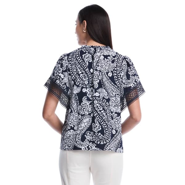 Womens Rafaella® Short Flutter Lace Sleeve Paisley Blouse