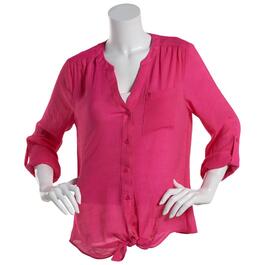 Womens Zac & Rachel 3/4 Sleeve Solid V-Neck Button Front Blouse