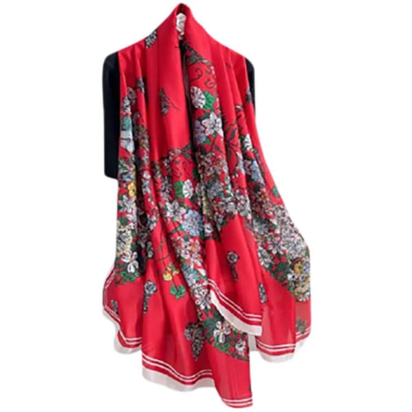 Womens Renshun Sophisticated Floral Silk Oblong Scarf - Red - image 