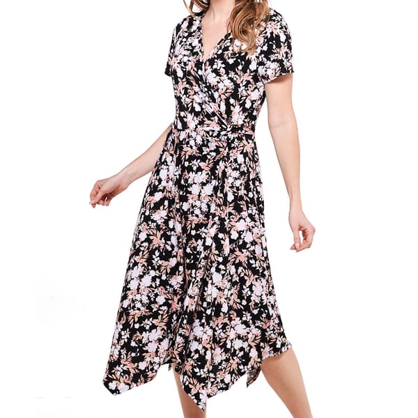 Womens Perceptions Short Sleeve Floral Side Knot Wrap Dress