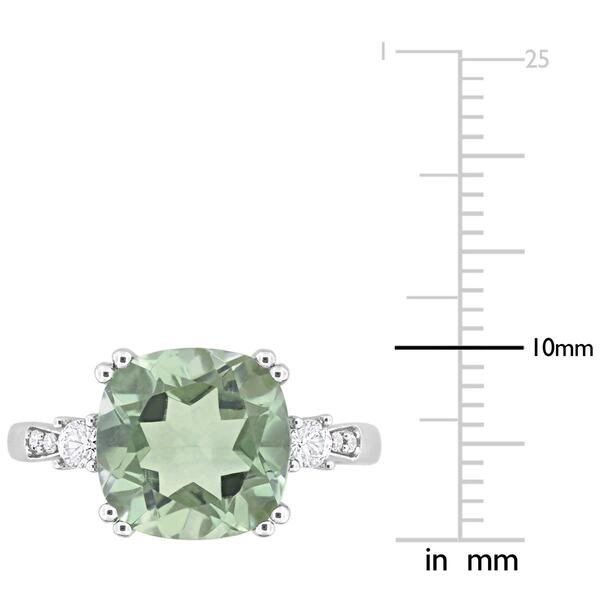 White Gold White Sapphire & Green Quartz Cocktail Ring w/ Diamond