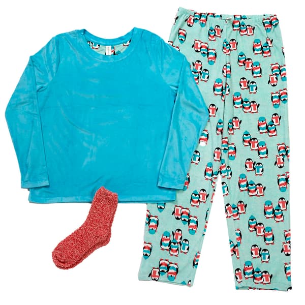 Womens HUE&#40;R&#41; Long Sleeve & Penguins Pants Pajama Set w/ Socks - image 