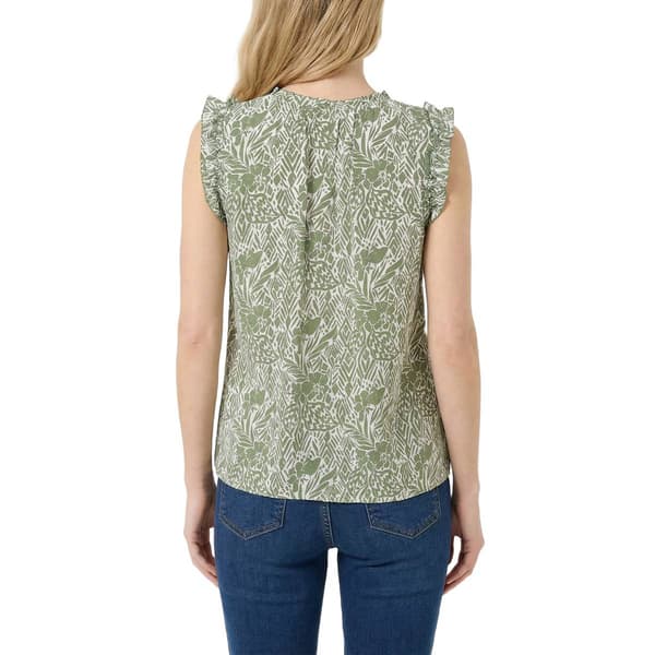 Petite NY Collection Ruffle Cap Sleeve Abstract Olive Blouse