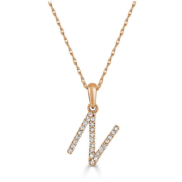 Diamond Classics&#40;tm&#41; 14kt. Rose Gold Initial N Letter Necklace - image 