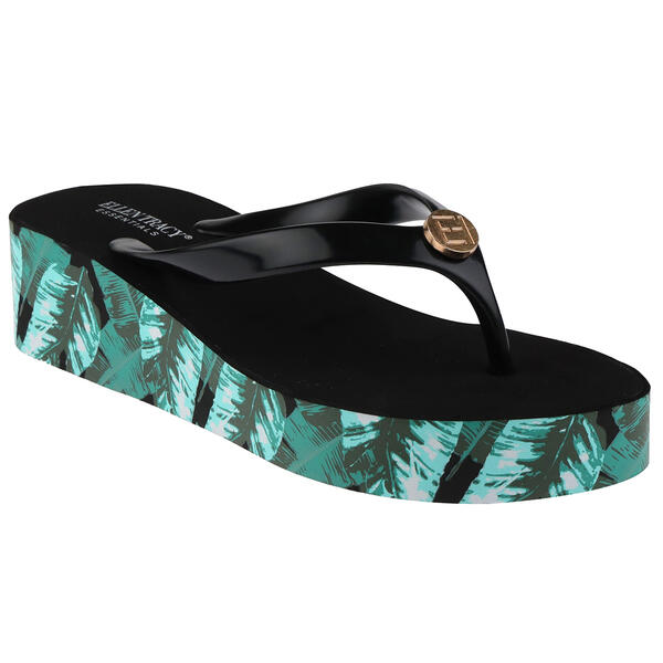 Womens Ellen Tracy Eva Wedge Palm Jelly Flip Flops with Charm - image 