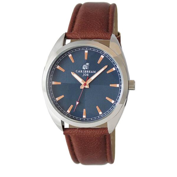 Mens Caribbean Joe Silver-Tone Brown Strap Watch - CJ7101SL - image 