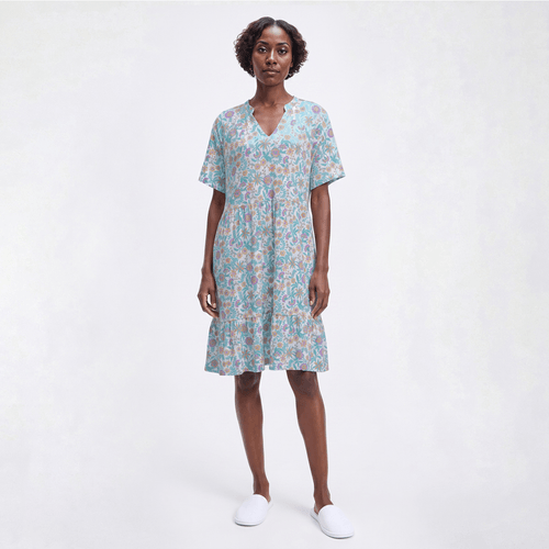 Plus Size White Orchid Botanical Floral Split Neck Nightshirt - image 