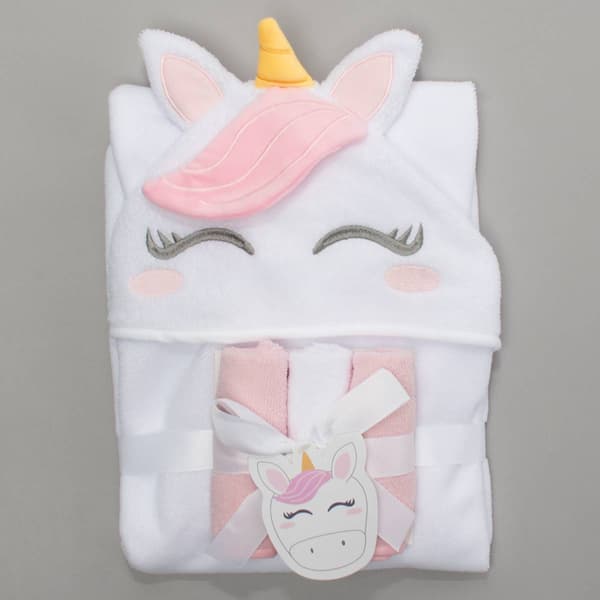 Snugglemates 3D Unicorn Hooded Towel w/3 Wash Cloths - image 