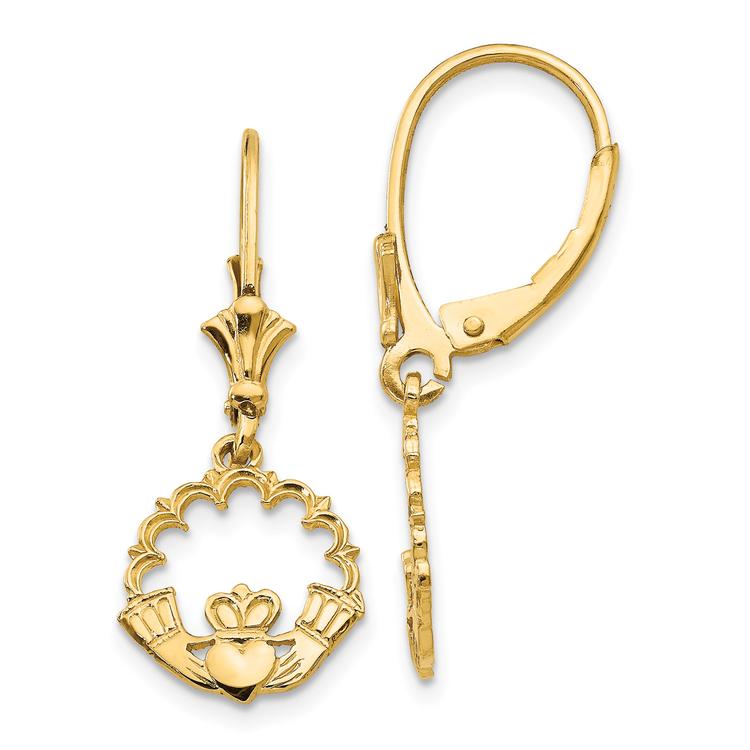 Gold Classics(tm) 14kt. Claddagh in Circle Leverback Earrings