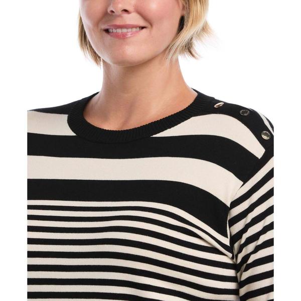 Plus Size Rafaella® Long Sleeve Stripe Crew Neck Sweater