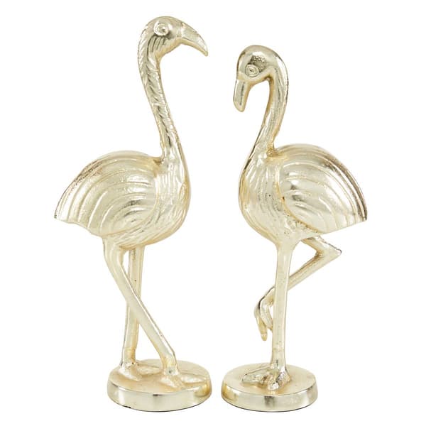 9th & Pike&#40;R&#41; Gold Metal Flamingo Sculptures - Set of 2