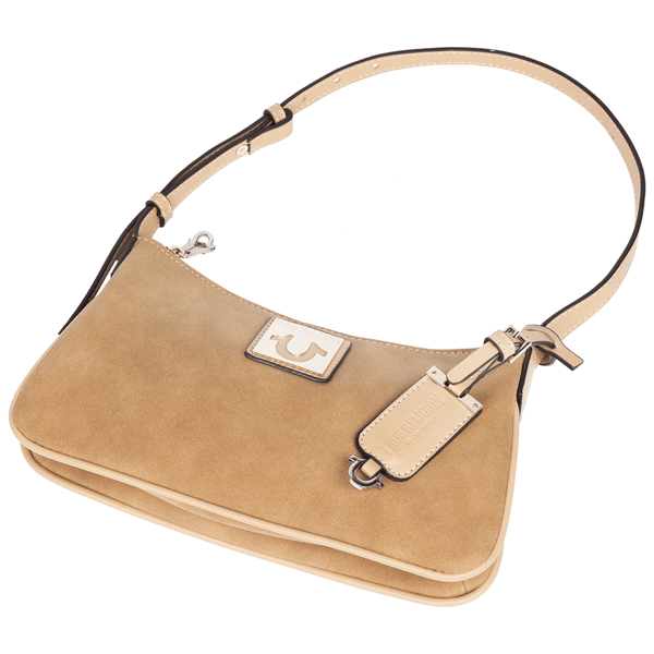 True Religion Logo Plaque Suede Shoulder Bag