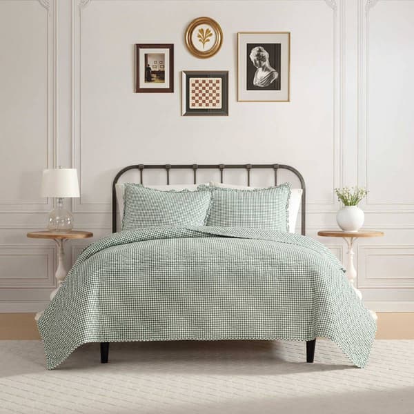 Laura Ashley Gracies Gingham Cotton Reversible Quilt Set