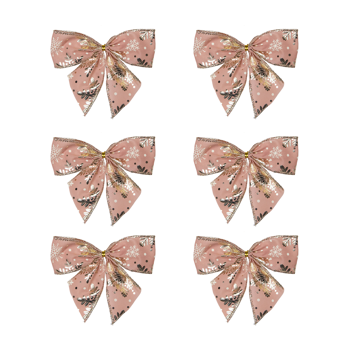 Northlight 6pk. Shiny Snowflakes Pink & Gold Christmas Bow