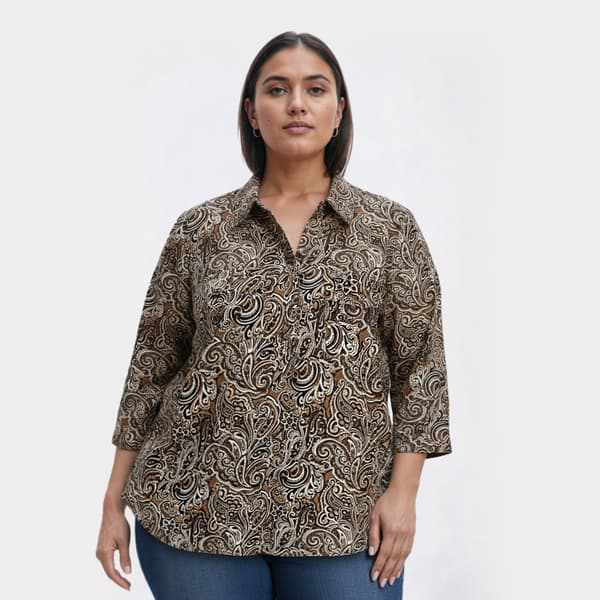 Plus Size Emily Daniels 3/4 Sleeve Paisley Jacquard Blouse