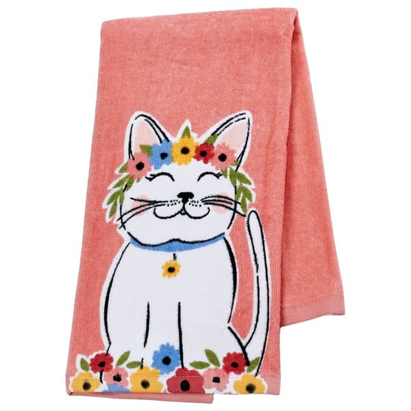 Floral Crown Kitty Coral Kitchen Towel - image 