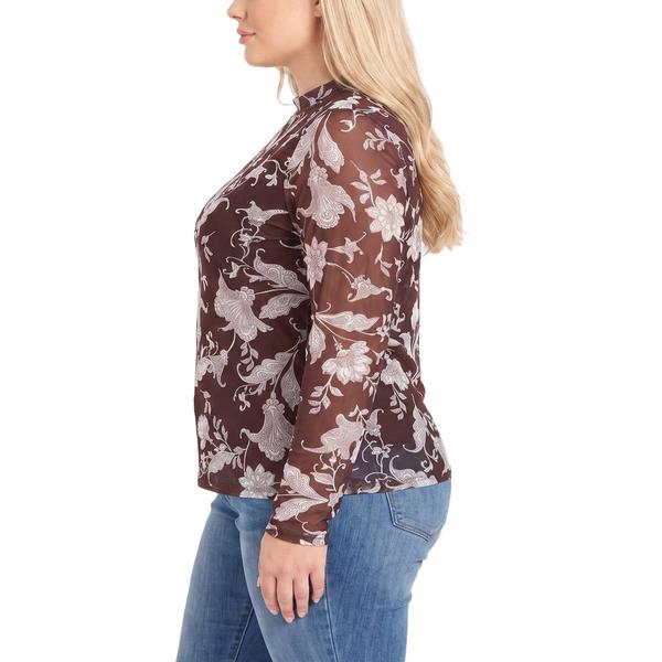 Plus Size NY Collection Long Sleeve Mock Neck Paisley Mesh Tee