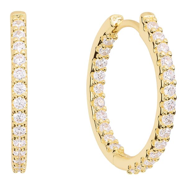 Athra 14kt. Gold over Brass 25mm CZ Huggie Hoop Earrings