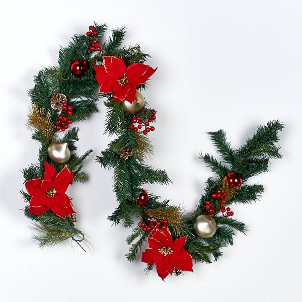 Poinsettias/Berries/Pinecones/Ornaments Garland - image 