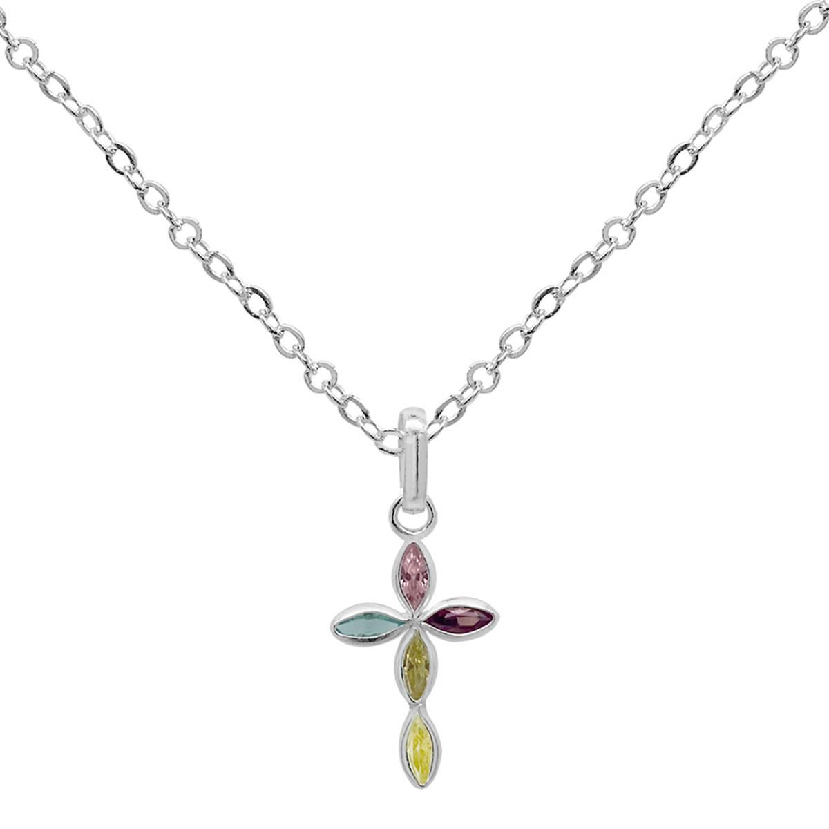 Marsala 18in. Sterling Silver Multi-Color Cross Pendant Necklace