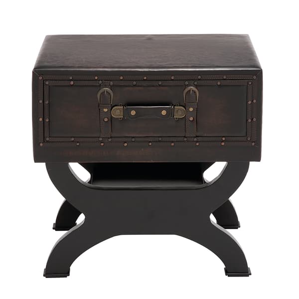 9th & Pike&#40;R&#41; Wood and Faux Leather Traditional Accent Table