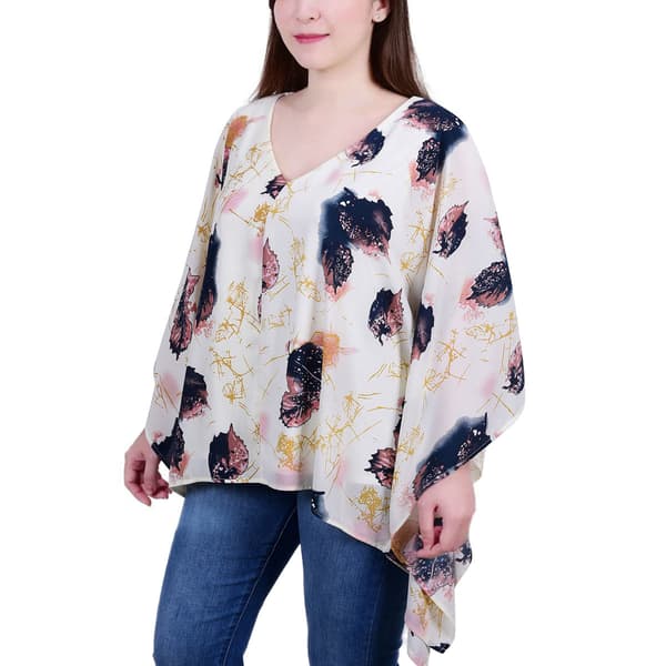 Womens NY Collection 3/4 Sleeve Pink Chevron V-Neck Top