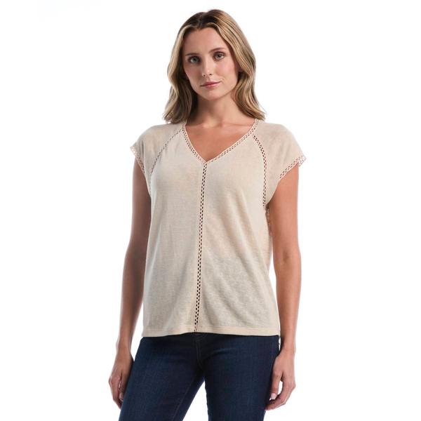 Womens Rafaella(R) Cap Sleeve Crochet Trim Solid Blouse - image 