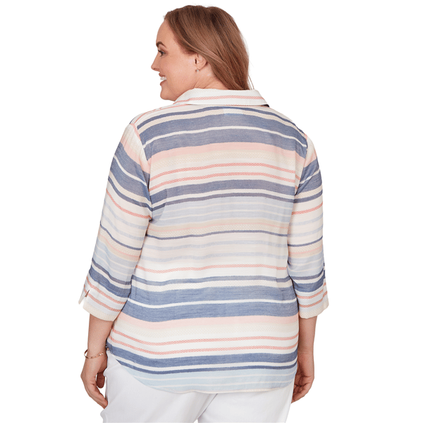Plus Size Alfred Dunner Port Side Stripe Button Front Blouse