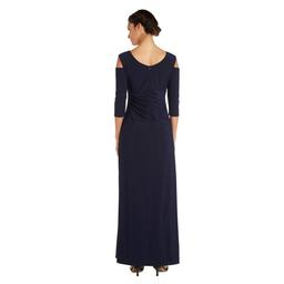 Petite R&M Richards Cold Shoulder Side Slit Evening Gown
