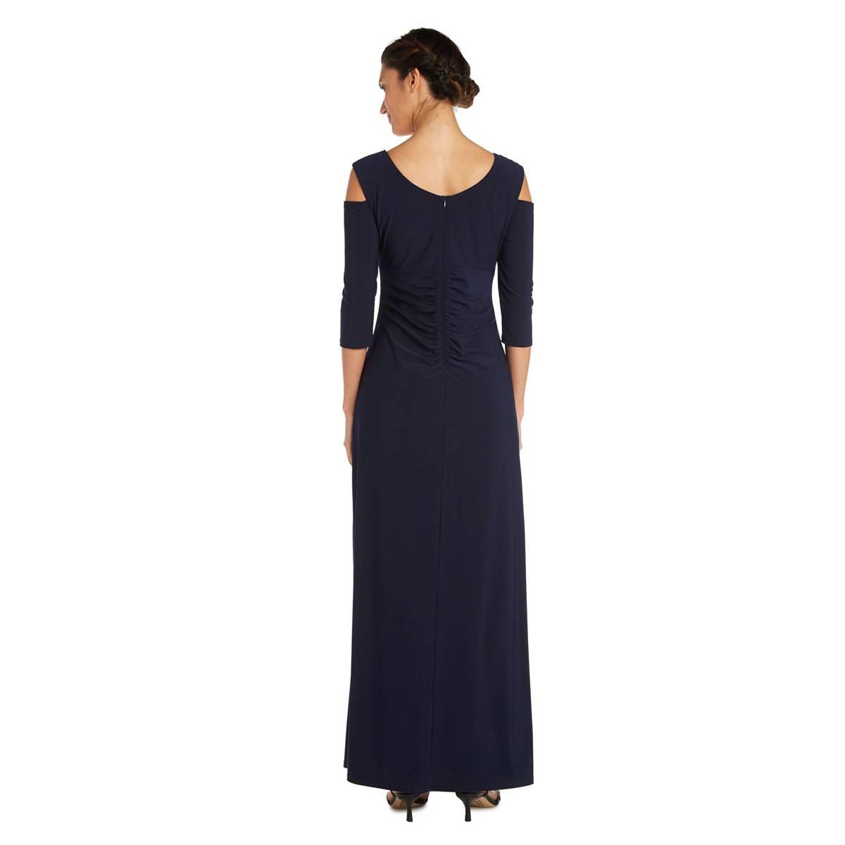 Petite R&M Richards Cold Shoulder Side Slit Evening Gown