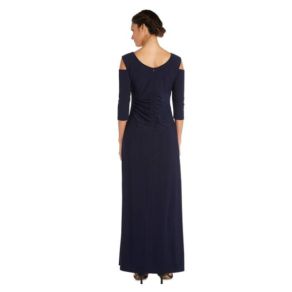 Petite R&M Richards Cold Shoulder Side Slit Evening Gown
