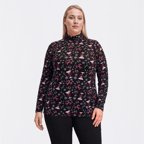 Plus Size Inner Circle Holiday Martini Turtleneck Tee - image 
