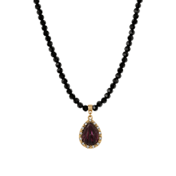 1928 15in. Purple Teardrop Black Bead Necklace