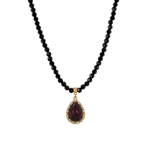 1928 15in. Purple Teardrop Black Bead Necklace - image 