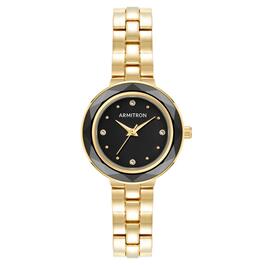 Womens Armitron Gold-Tone Black Dial Crystal Watch - 75-5927BKGP