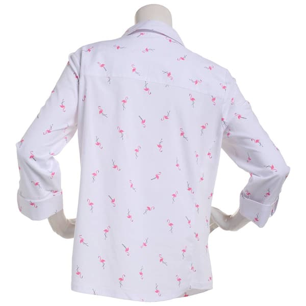 Womens Emily Daniels 3/4 Sleeve Flamingo Casual Button Down