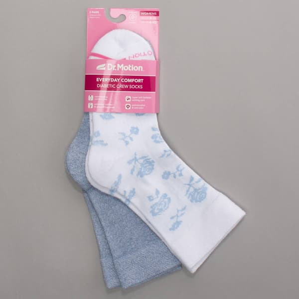 Womens Dr. Motion(R) 2pk. Floral White Comfort Diabetic Crew Socks - image 