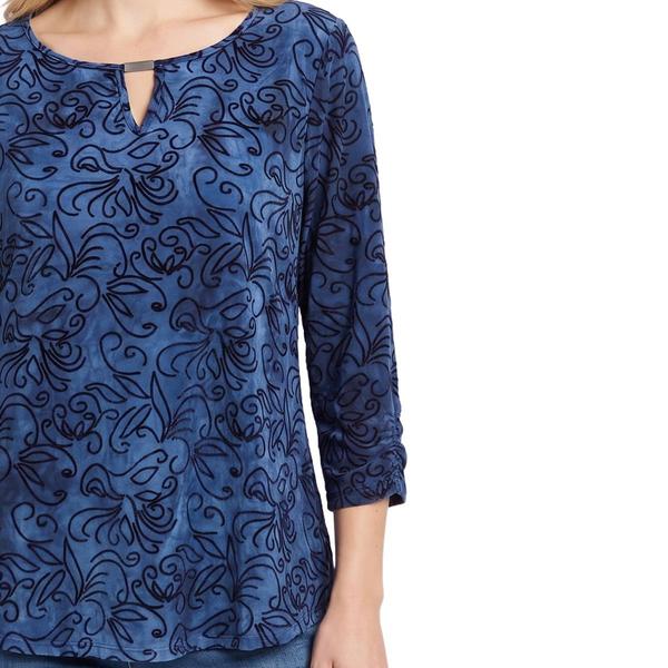 Womens NY Collection 3/4 Ruch Sleeve Abstract Floral Blouse