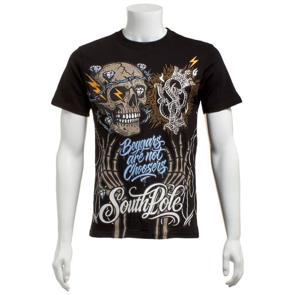 Young Mens SOUTHPOLE(R) Rhinestone Skull & Flames Tee - image 