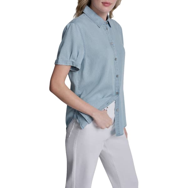 Womens DKNY Jeans Cuff Short Sleeve Stripe Casual Button Down