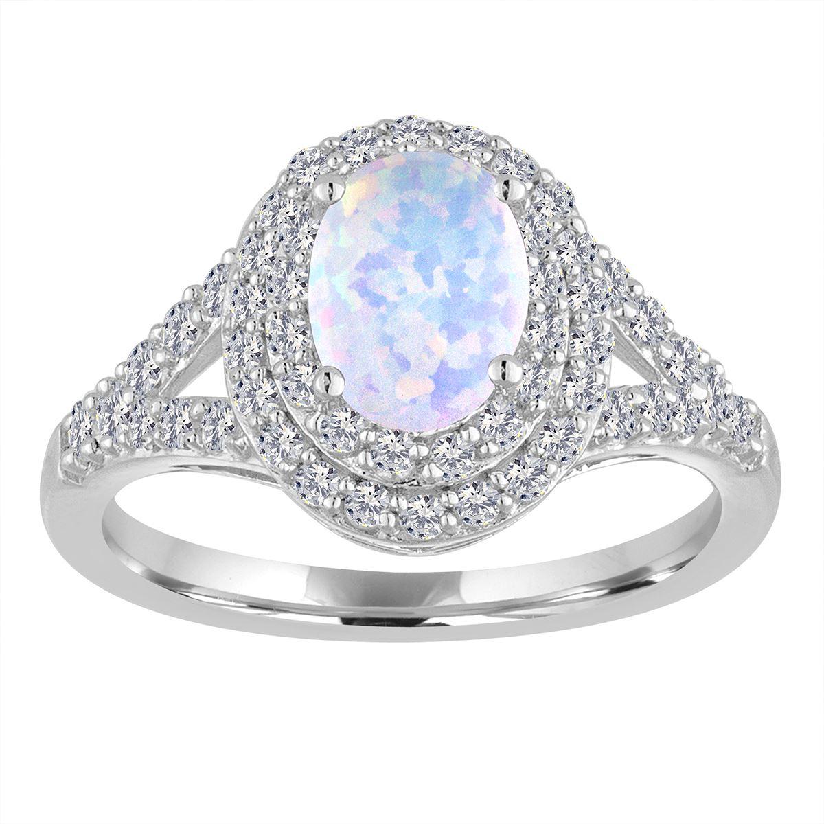 Gemstone Classics™ Sterling Silver Opal & Sapphire Halo...
