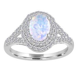 Gemstone Classics&#40;tm&#41; Sterling Silver Opal & Sapphire Halo Ring
