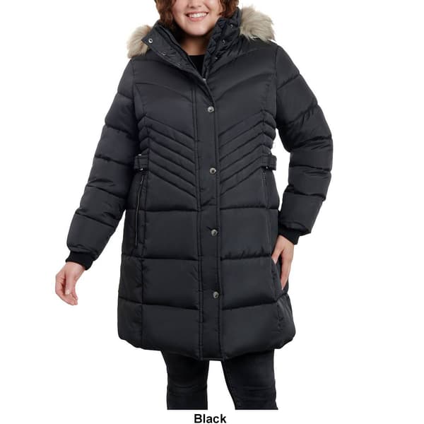Plus Size London Fog 35in Puffer Jacket w/Faux Fur Hood