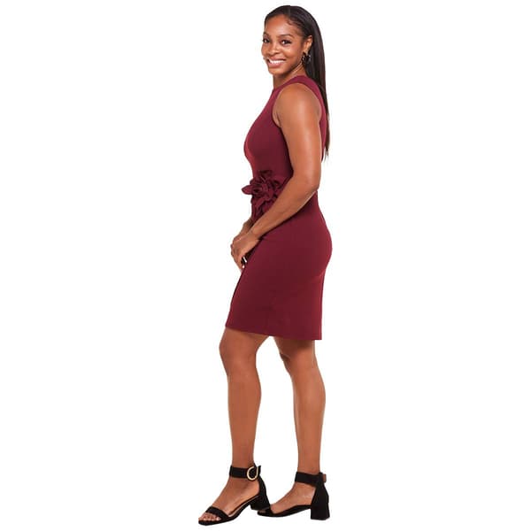 Womens Luxology Sleeveless Scuba 3D Side Flower Sheath Dress